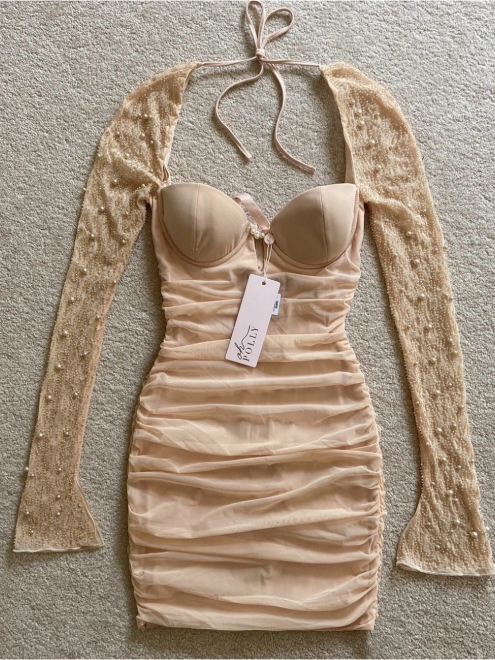 Oh Polly mini dress nude
